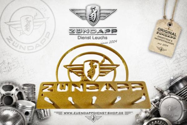 Zündapp Schlüsselboard Gold 200×150 mm – Schlüsselbrett mit 5 Edelstahlbolzen & Splintsicherung – Flügelwappen